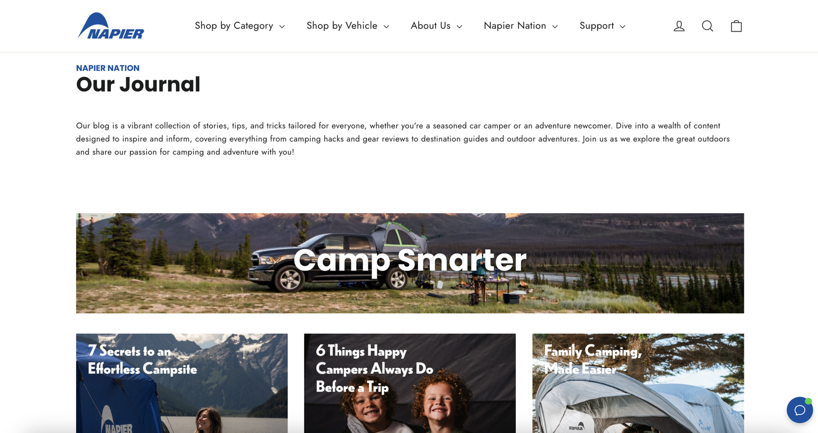 Napier Outdoors website and blog content